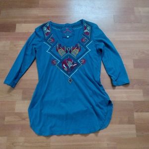 Johnny‎ Was Los Angeles Blue Teal Embroidered Tunic T-Shirt